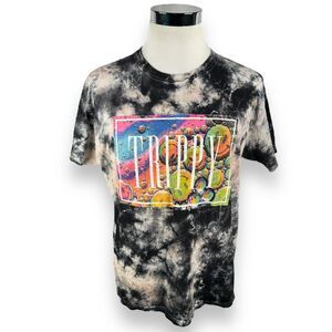 Vintage Trippy T-Shirt Men's M Black Hippie Tie Dye Pullover Crew Neck Graphic